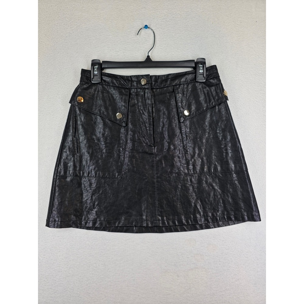 Zara Black Faux Leather Textured Mini Skirt with Pockets Size Small